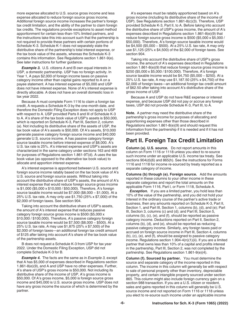 Instructions for IRS Form 1065 Schedule K-3 Partners Share of Income, Deductions, Credits, Etc-International, Page 6