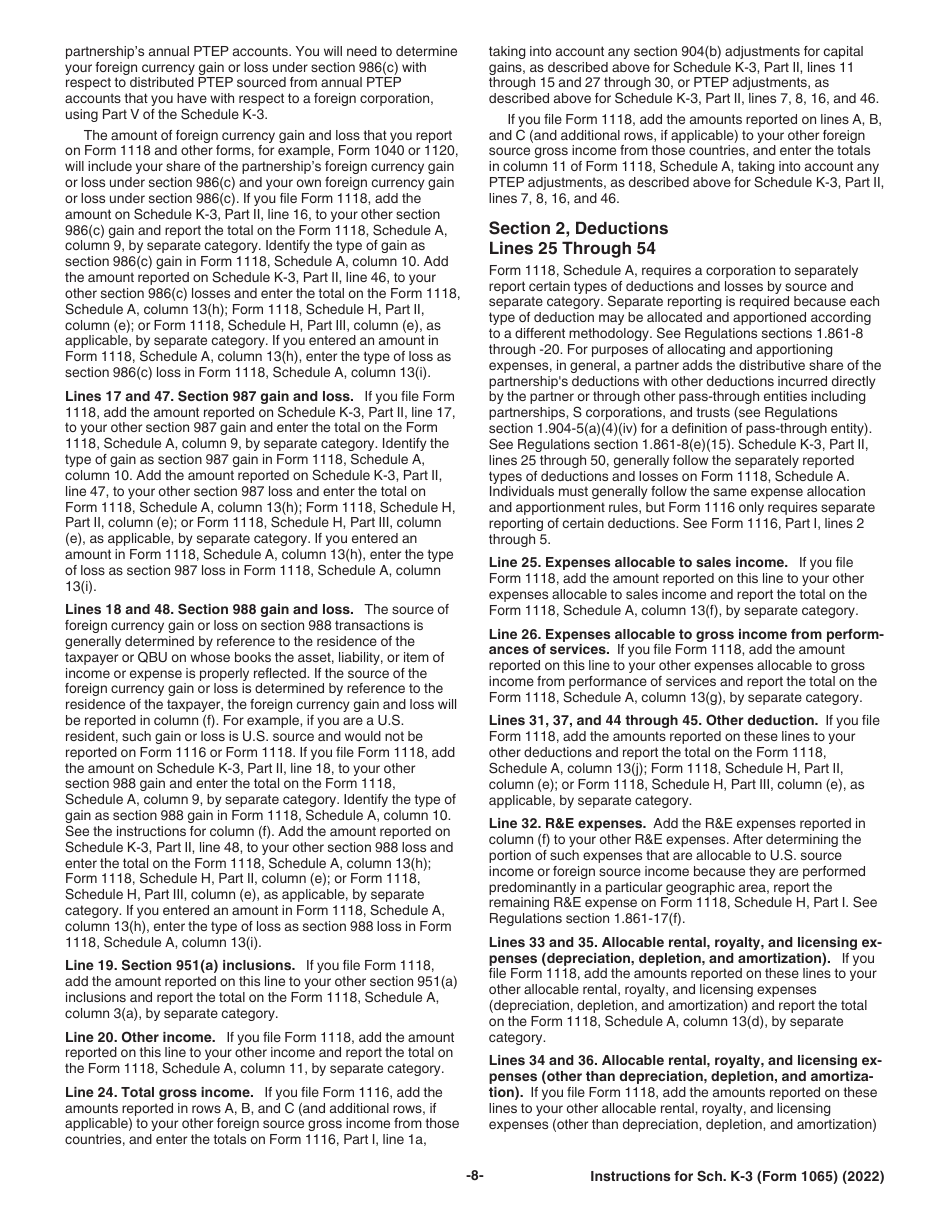 Instructions for IRS Form 1065 Schedule K-3 Partners Share of Income, Deductions, Credits, Etc-International, Page 8