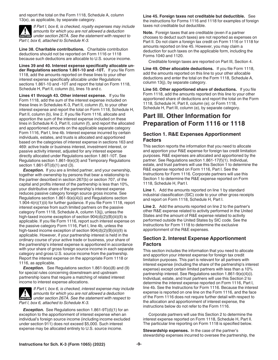 Instructions for IRS Form 1065 Schedule K-3 Partners Share of Income, Deductions, Credits, Etc-International, Page 9