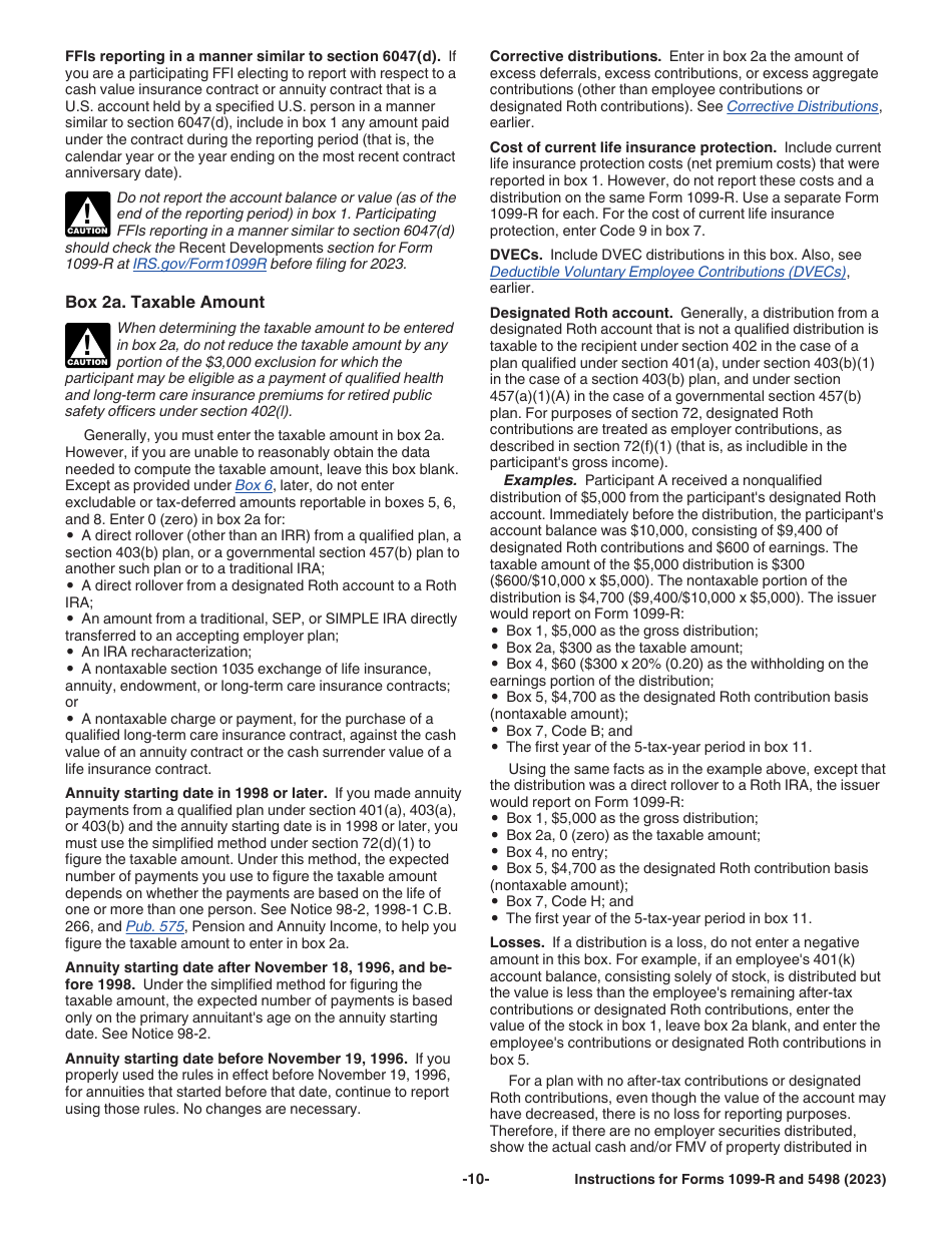 Instructions for IRS Form 1099-R, 5498, Page 10