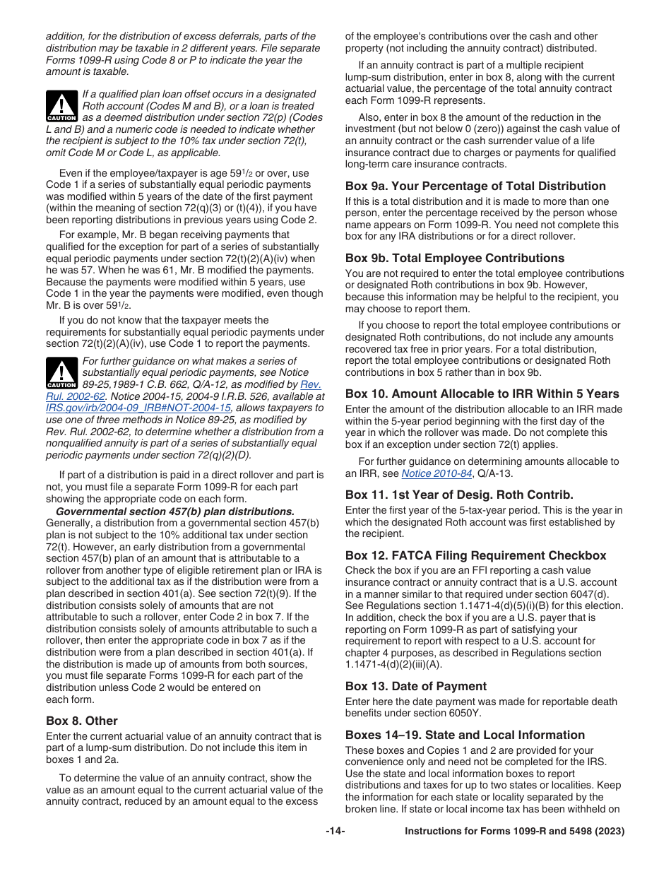 Instructions for IRS Form 1099-R, 5498, Page 14