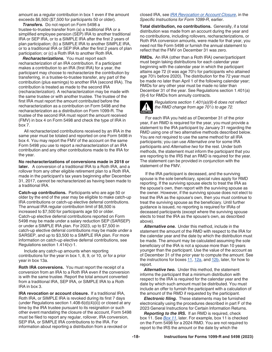 Instructions for IRS Form 1099-R, 5498, Page 18