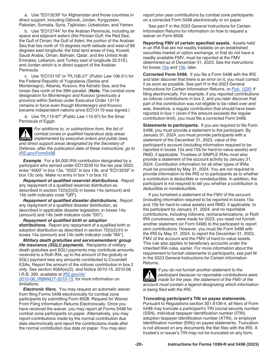 Instructions for IRS Form 1099-R, 5498, Page 20