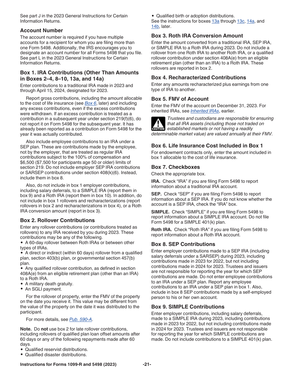 Instructions for IRS Form 1099-R, 5498, Page 21