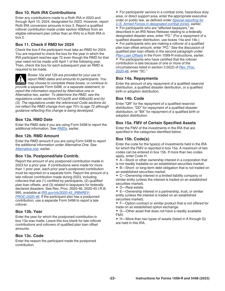 Instructions for IRS Form 1099-R, 5498, Page 22