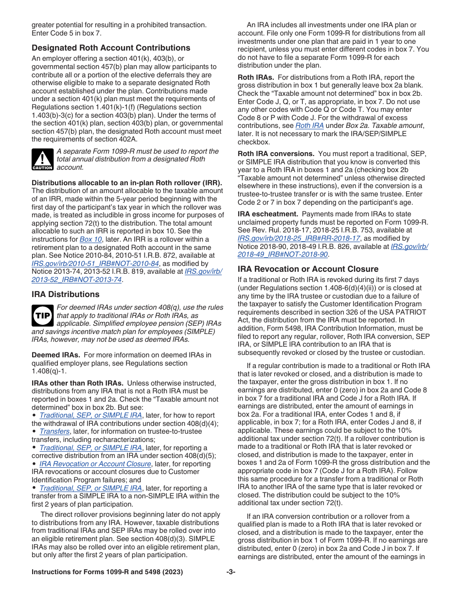 Instructions for IRS Form 1099-R, 5498, Page 3