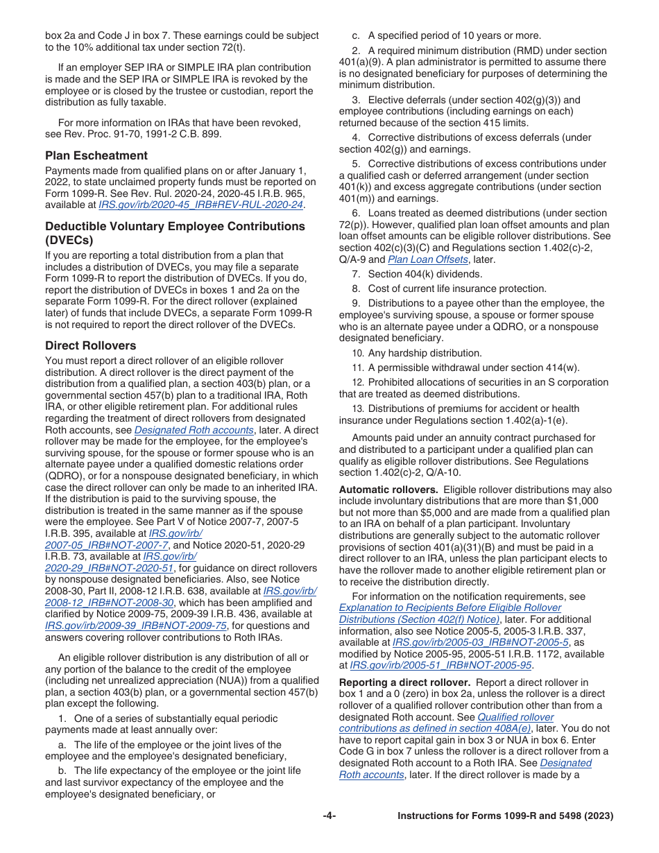 Instructions for IRS Form 1099-R, 5498, Page 4