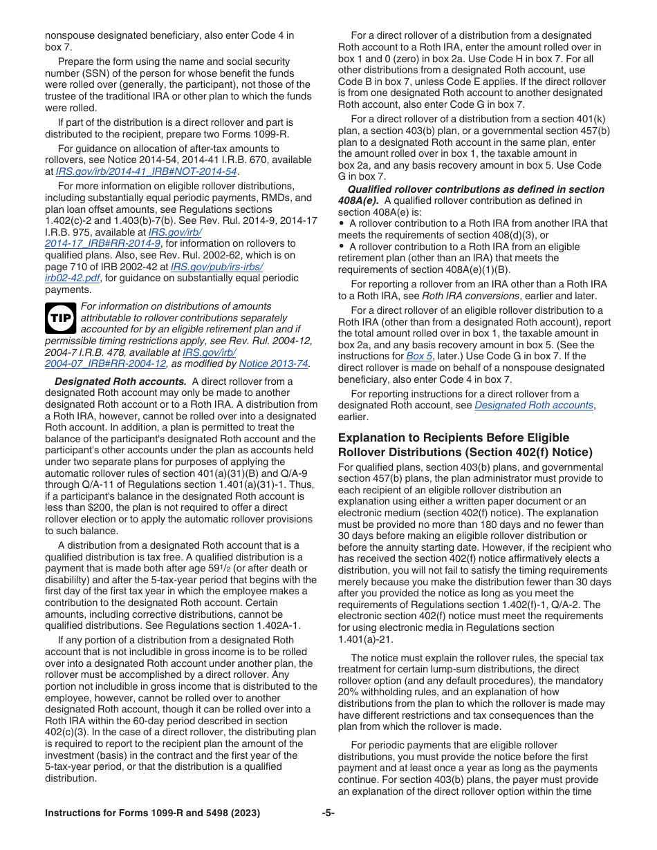 Instructions for IRS Form 1099-R, 5498, Page 5