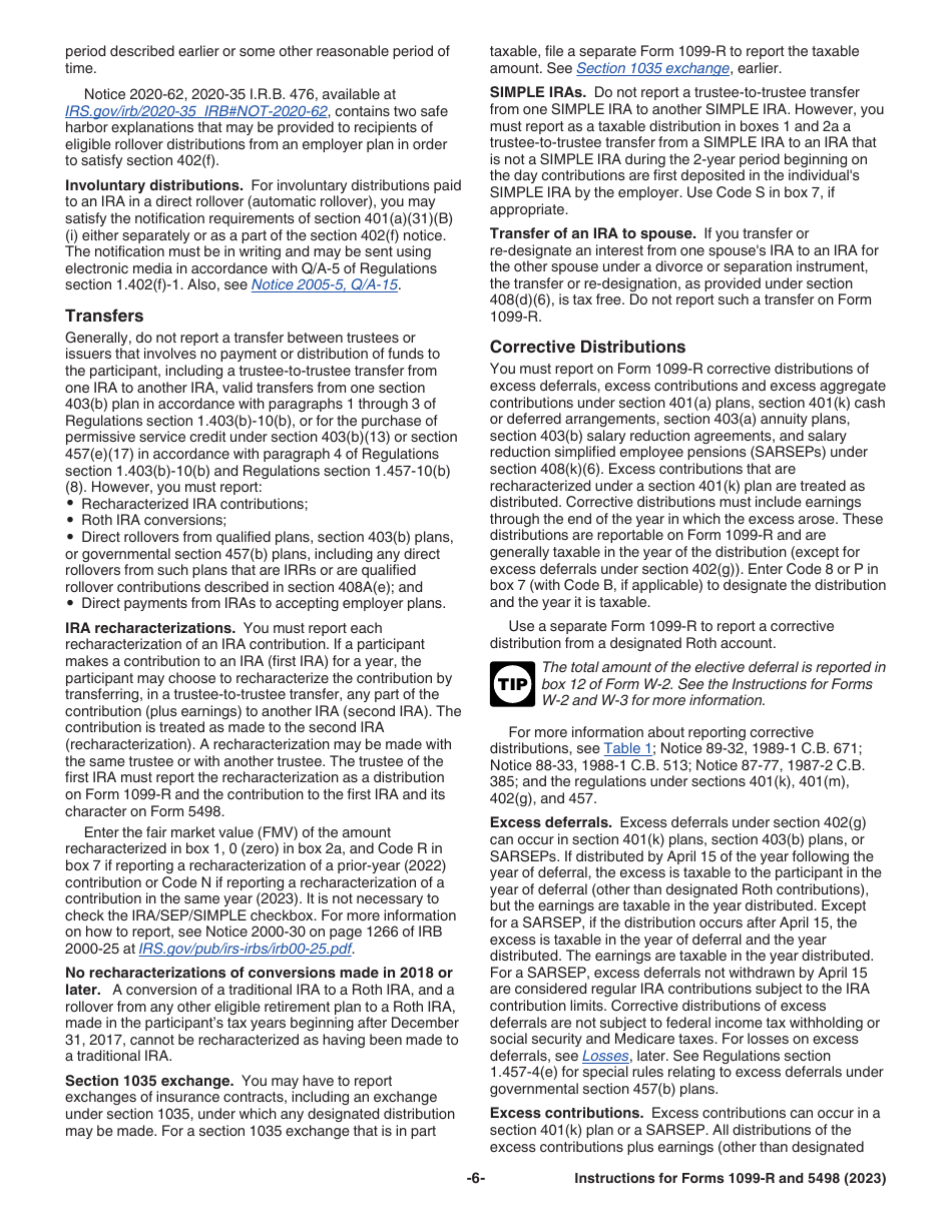 Instructions for IRS Form 1099-R, 5498, Page 6