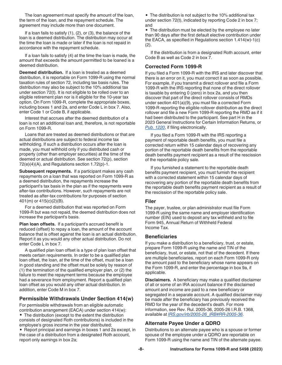 Instructions for IRS Form 1099-R, 5498, Page 8