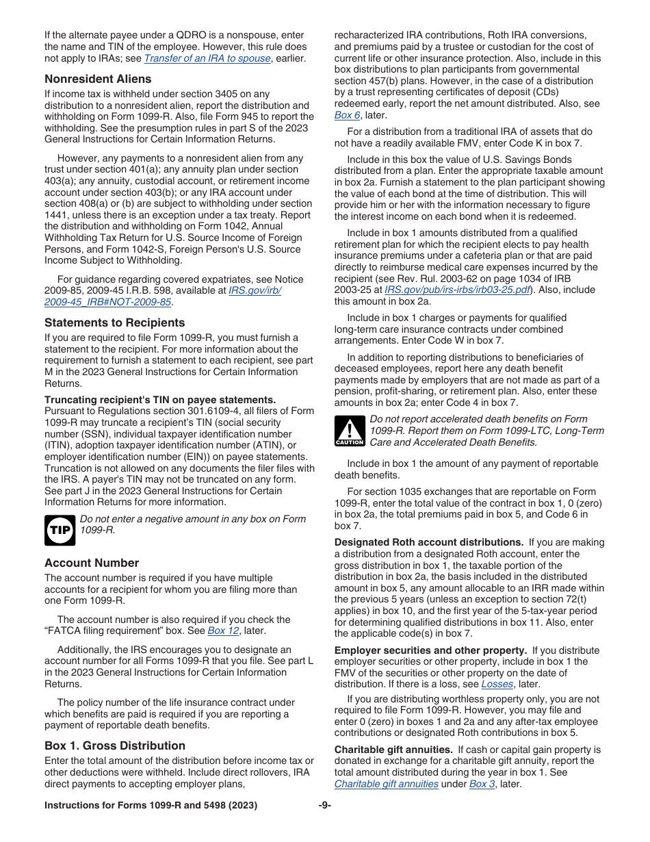 Instructions for IRS Form 1099-R, 5498, Page 9