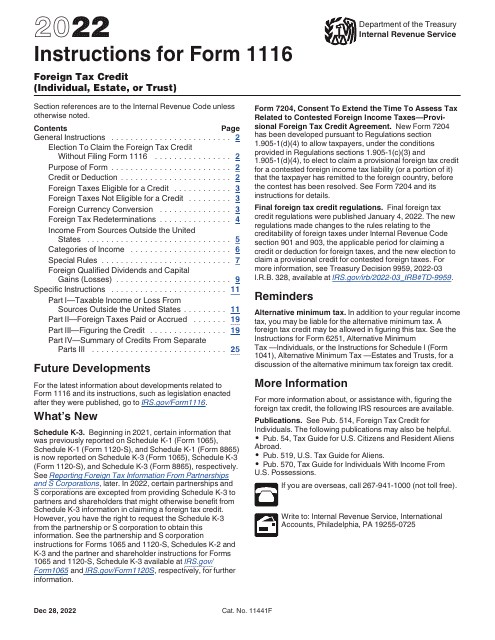 IRS Form 1116 2022 Printable Pdf