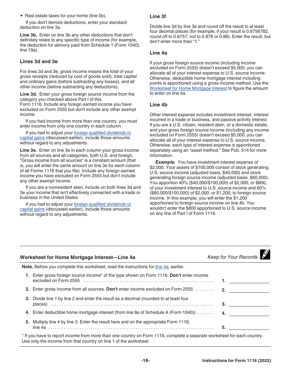 Download Instructions for IRS Form 1116 Foreign Tax Credit (Individual