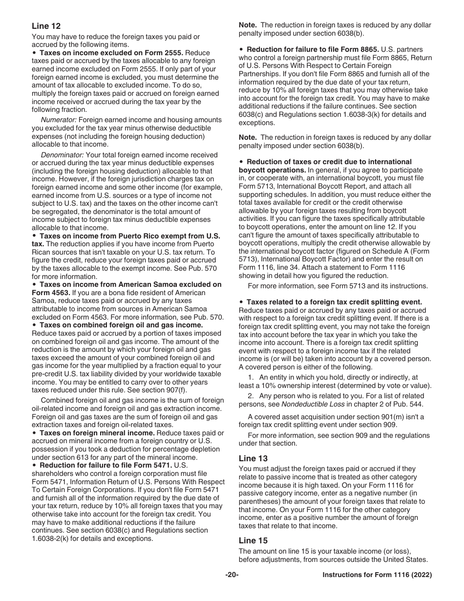 Instructions for IRS Form 1116 Foreign Tax Credit (Individual, Estate, or Trust), Page 20