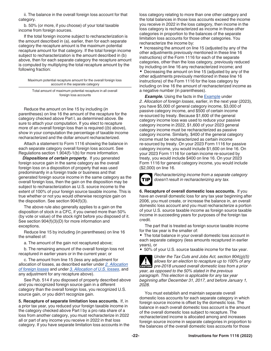 Instructions for IRS Form 1116 Foreign Tax Credit (Individual, Estate, or Trust), Page 22