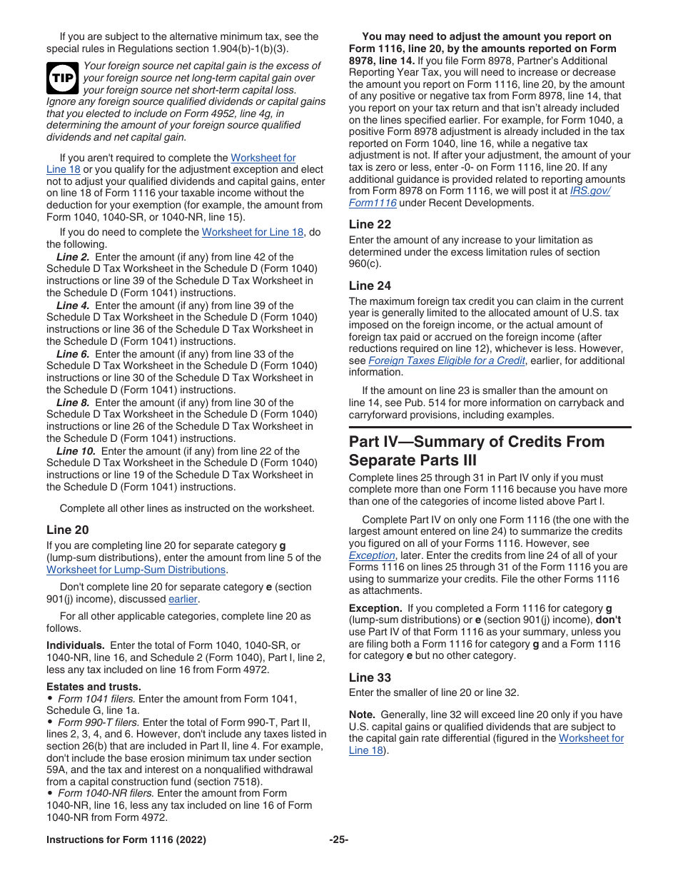 Instructions for IRS Form 1116 Foreign Tax Credit (Individual, Estate, or Trust), Page 25