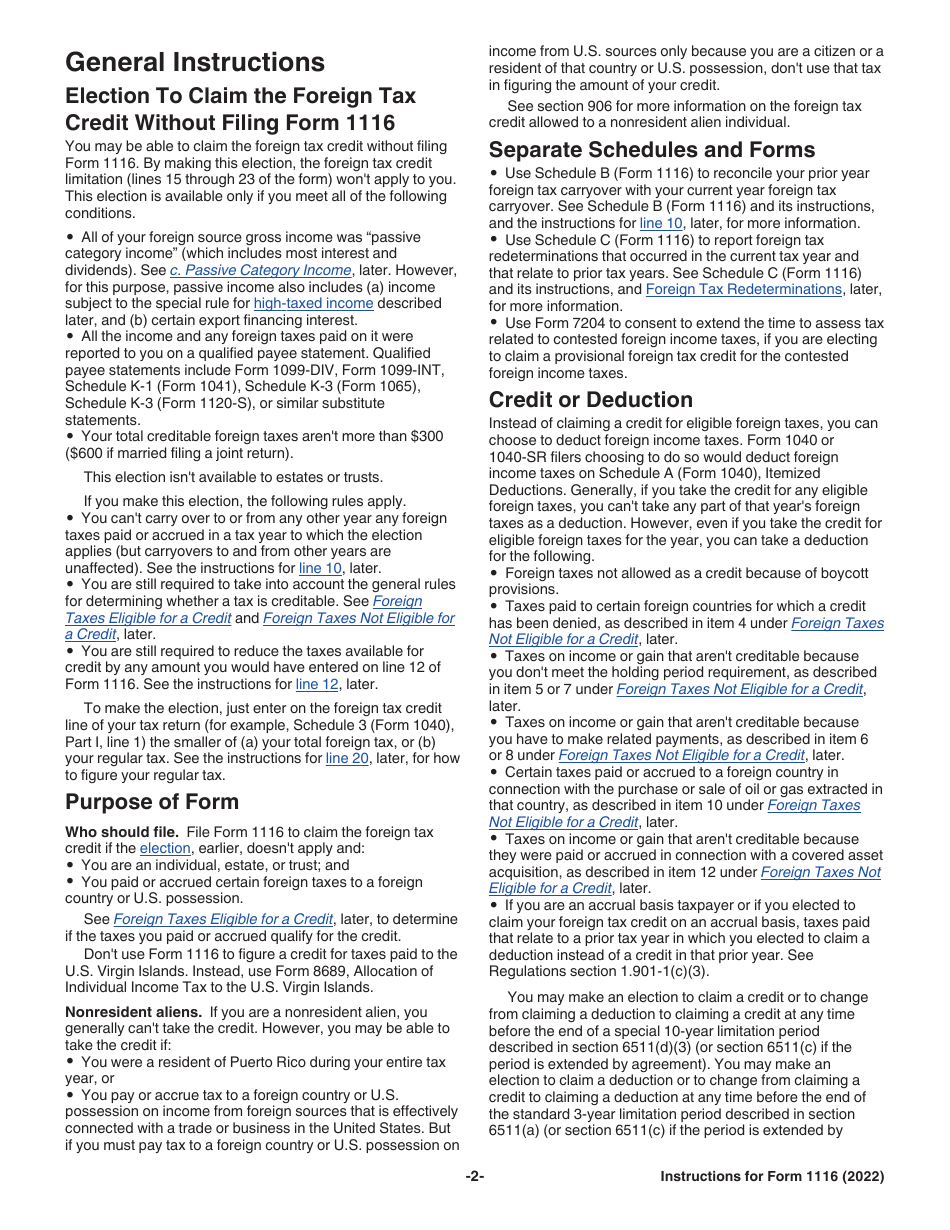 Instructions for IRS Form 1116 Foreign Tax Credit (Individual, Estate, or Trust), Page 2