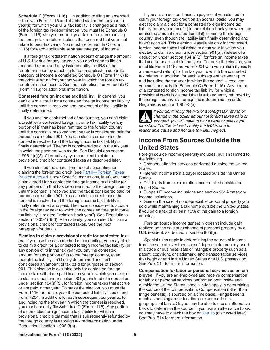 Instructions for IRS Form 1116 Foreign Tax Credit (Individual, Estate, or Trust), Page 5