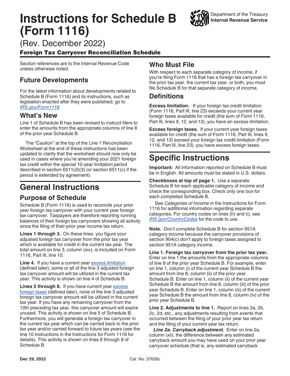 Download Instructions For IRS Form 1116 Schedule B Foreign Tax ...