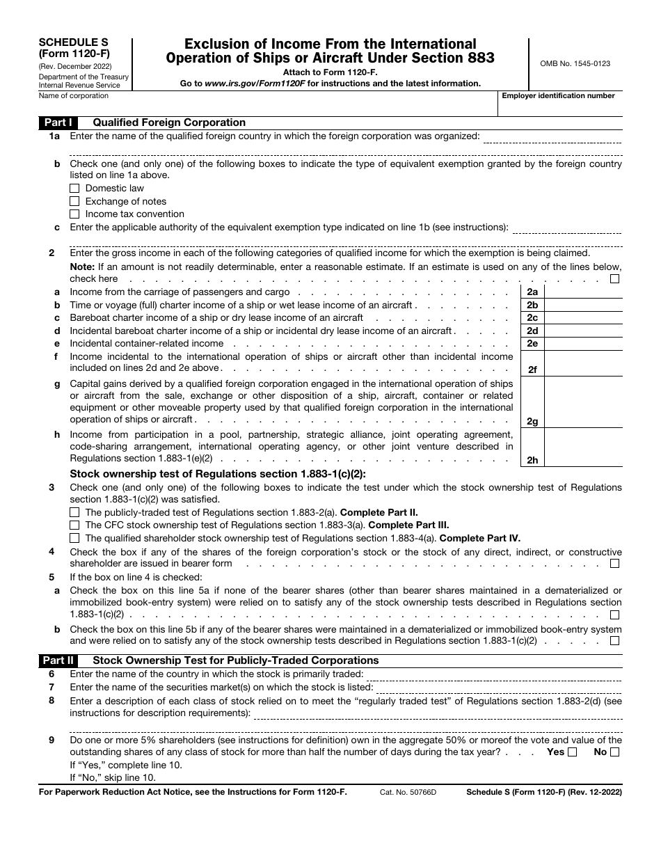 IRS Form 1120-F Schedule S Download Fillable PDF or Fill Online ...