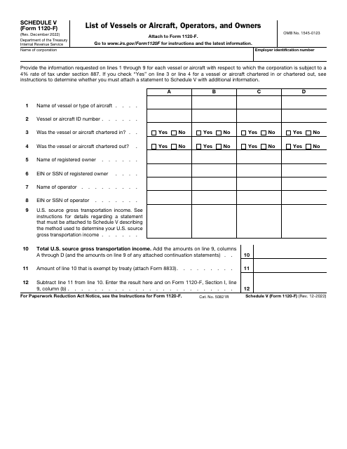 IRS Form 1120-F Schedule V List of Vessels or Aircraft, Operators, and Owners