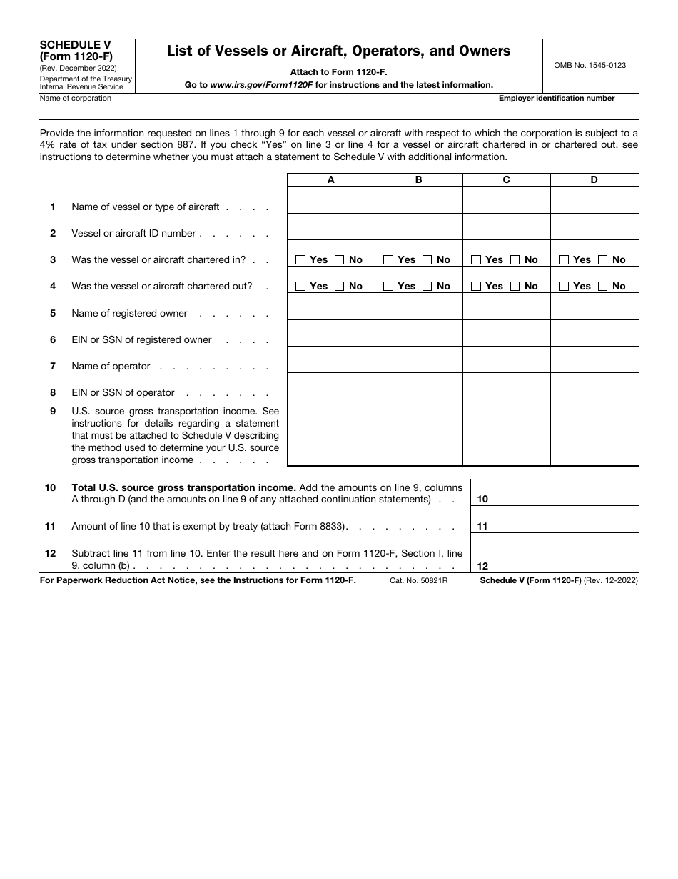 IRS Form 1120-F Schedule V List of Vessels or Aircraft, Operators, and Owners, Page 1