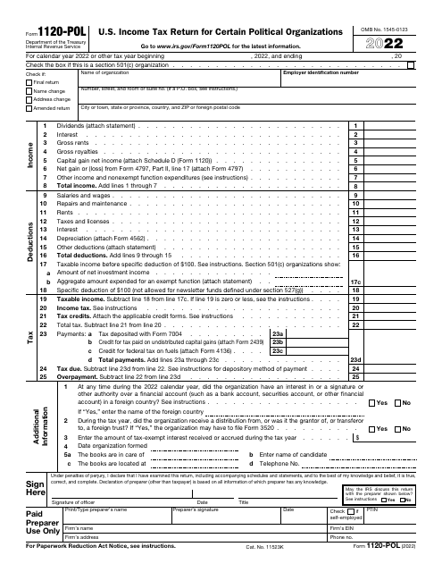IRS Form 1120-POL 2022 Printable Pdf