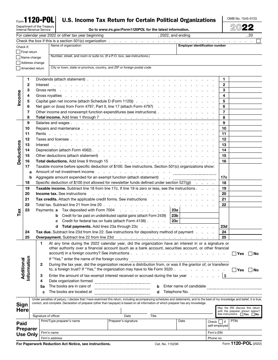 IRS Form 1120-POL U.S. Income Tax Return for Certain Political Organizations, Page 1