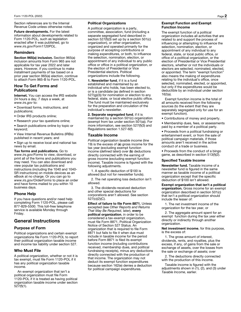 IRS Form 1120-POL U.S. Income Tax Return for Certain Political Organizations, Page 2