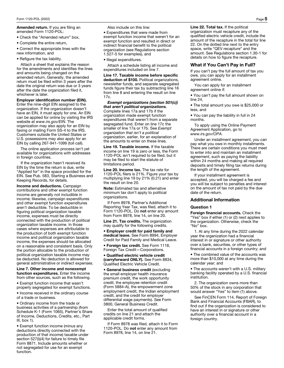 IRS Form 1120-POL U.S. Income Tax Return for Certain Political Organizations, Page 5