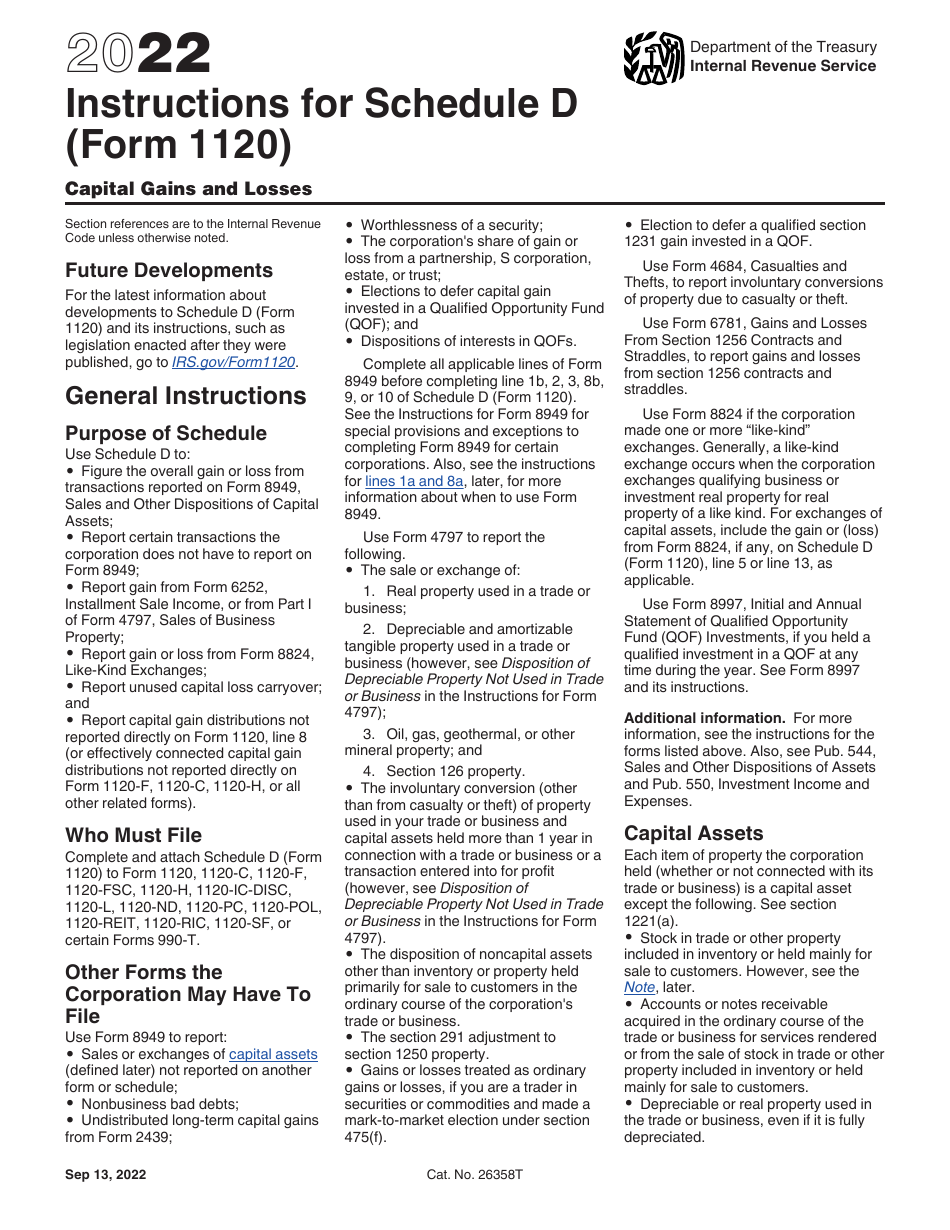 Instructions for IRS Form 1120 Schedule D Capital Gains and Losses, Page 1