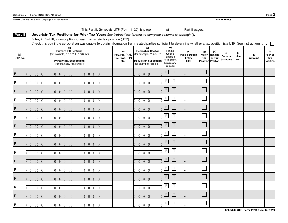 IRS Form 1120 Schedule UTP Uncertain Tax Position Statement, Page 2