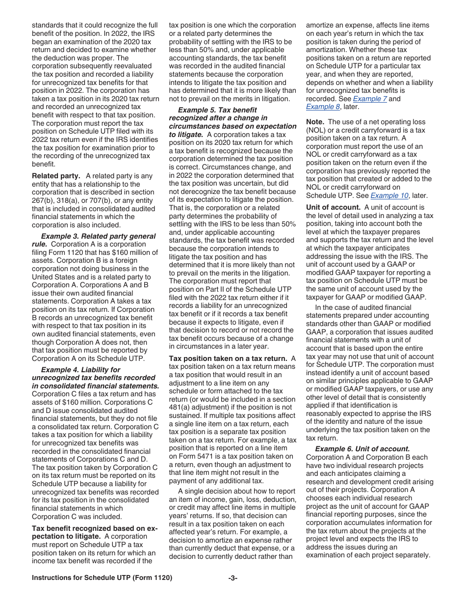 Instructions for IRS Form 1120 Schedule UTP Uncertain Tax Position Statement, Page 3