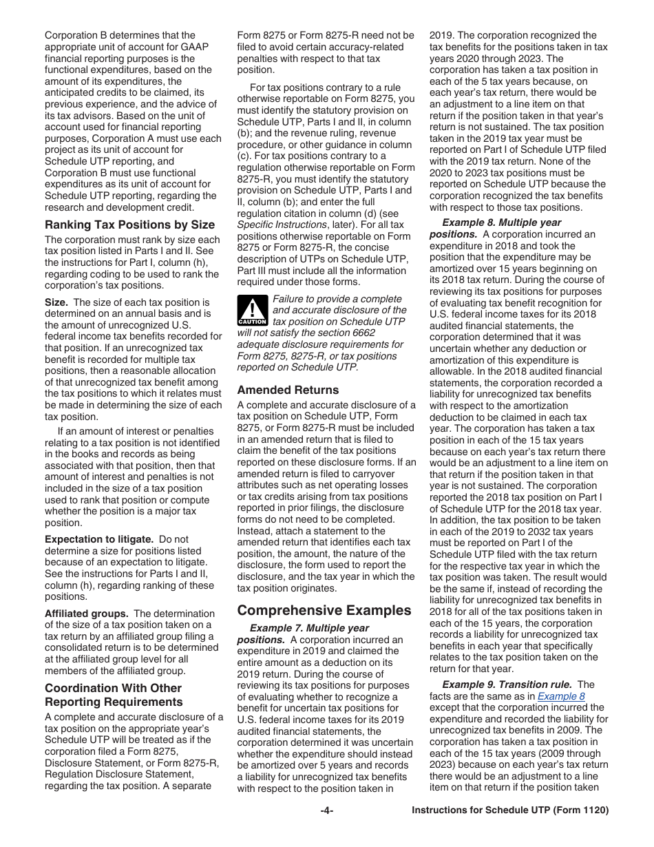 Instructions for IRS Form 1120 Schedule UTP Uncertain Tax Position Statement, Page 4