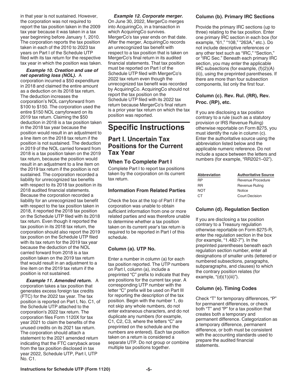 Instructions for IRS Form 1120 Schedule UTP Uncertain Tax Position Statement, Page 5