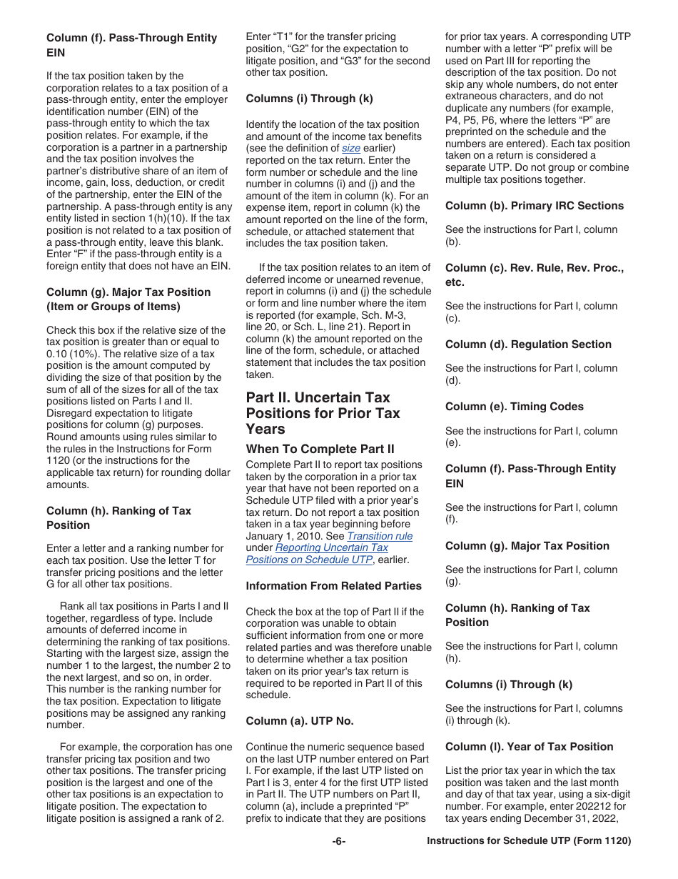 Instructions for IRS Form 1120 Schedule UTP Uncertain Tax Position Statement, Page 6