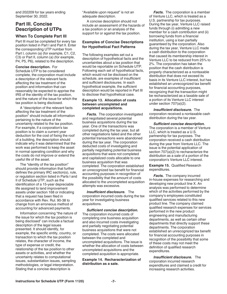 Instructions for IRS Form 1120 Schedule UTP Uncertain Tax Position Statement, Page 7