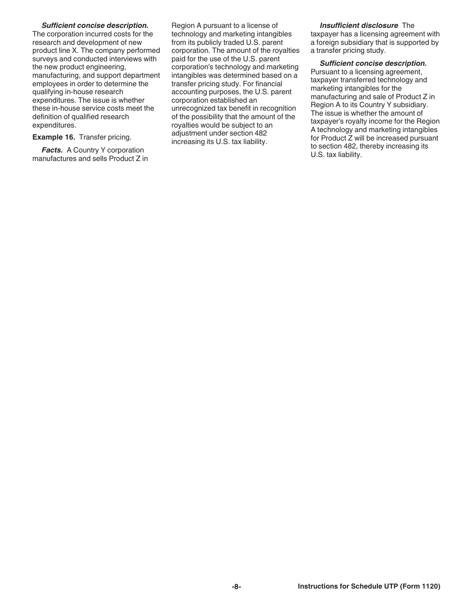 Instructions for IRS Form 1120 Schedule UTP Uncertain Tax Position Statement, Page 8