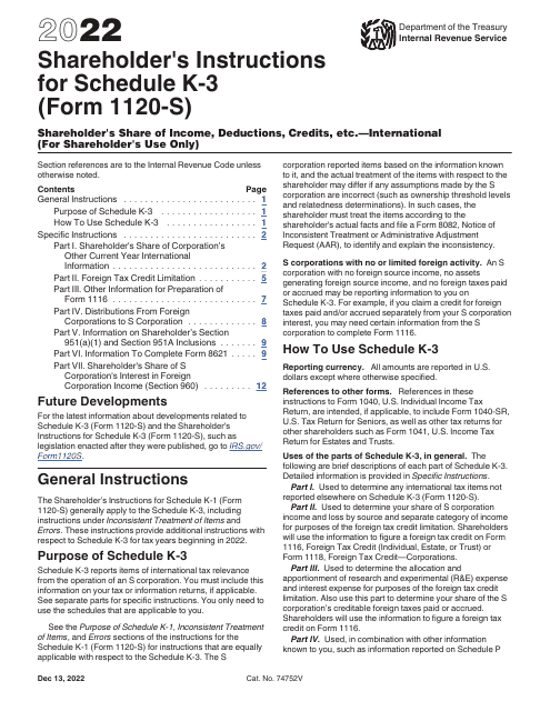 IRS Form 1120-S Schedule K-3 2022 Printable Pdf