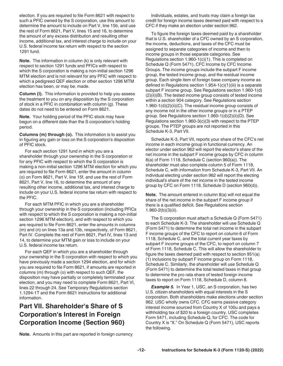 Instructions for IRS Form 1120-S Schedule K-3 Shareholders Share of Income, Deductions, Credits, Etc.- International, Page 12