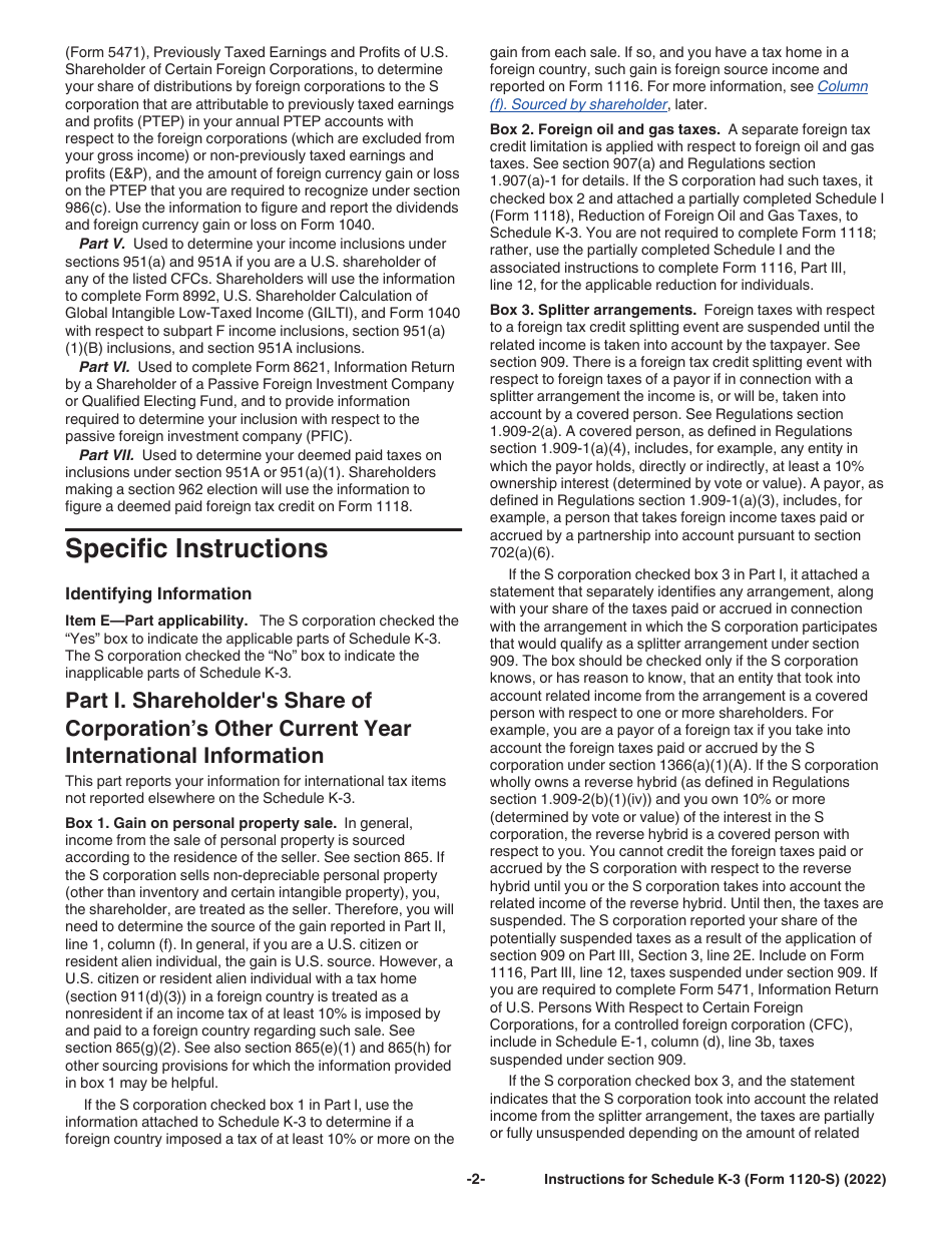 Instructions for IRS Form 1120-S Schedule K-3 Shareholders Share of Income, Deductions, Credits, Etc.- International, Page 2