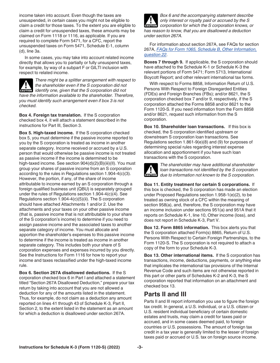 Instructions for IRS Form 1120-S Schedule K-3 Shareholders Share of Income, Deductions, Credits, Etc.- International, Page 3