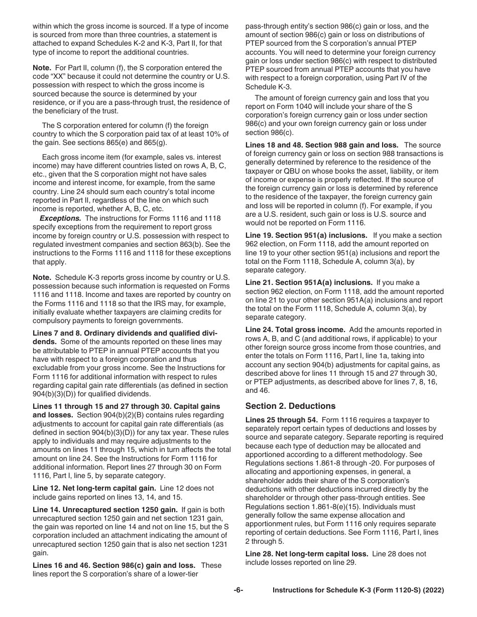 Instructions for IRS Form 1120-S Schedule K-3 Shareholders Share of Income, Deductions, Credits, Etc.- International, Page 6