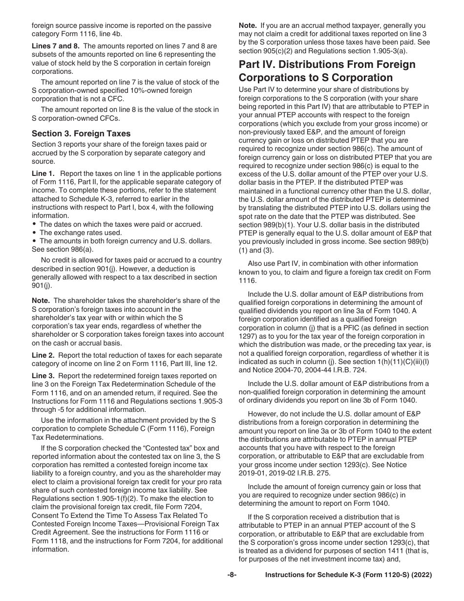 Instructions for IRS Form 1120-S Schedule K-3 Shareholders Share of Income, Deductions, Credits, Etc.- International, Page 8