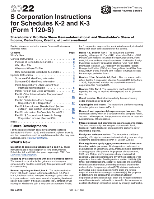 IRS Form 1120-S Schedule K-2, K-3 2022 Printable Pdf