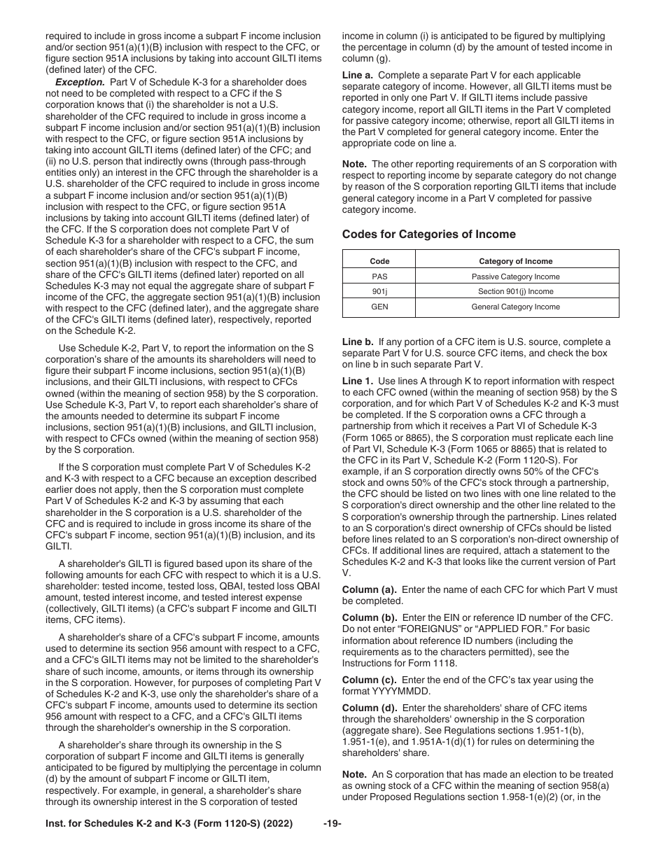 Instructions for IRS Form 1120-S Schedule K-2, K-3, Page 19