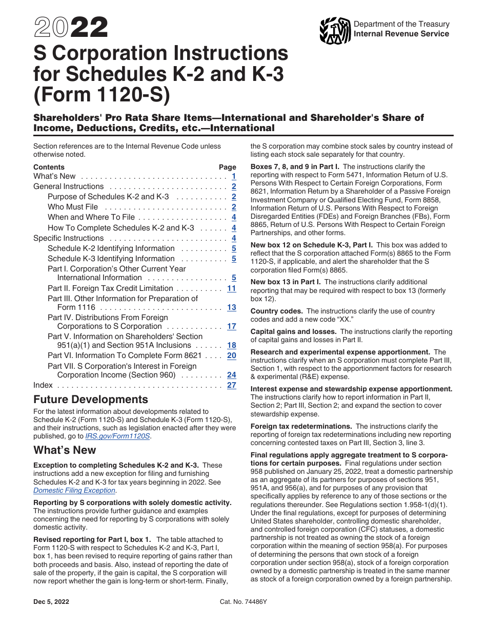 Instructions for IRS Form 1120-S Schedule K-2, K-3, Page 1