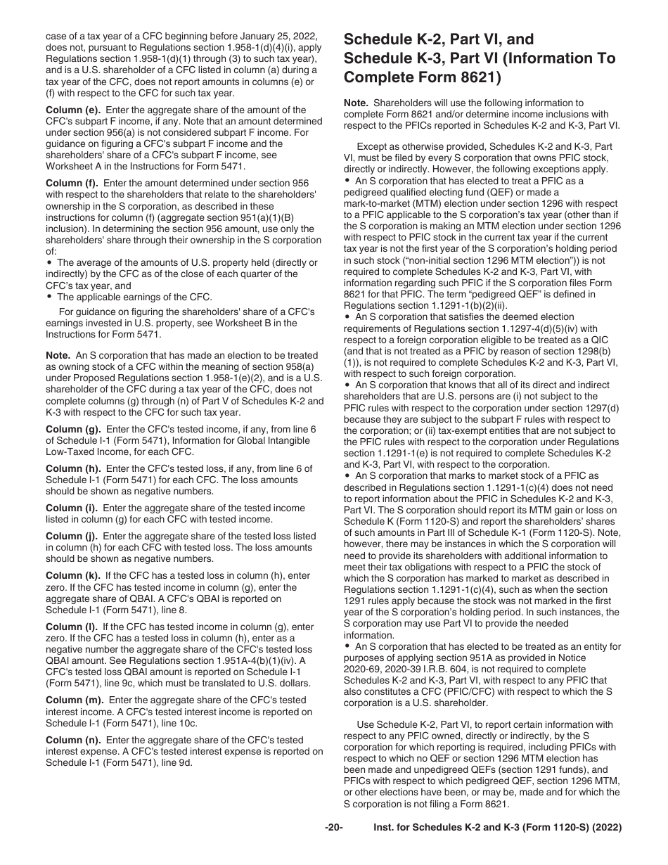 Instructions for IRS Form 1120-S Schedule K-2, K-3, Page 20