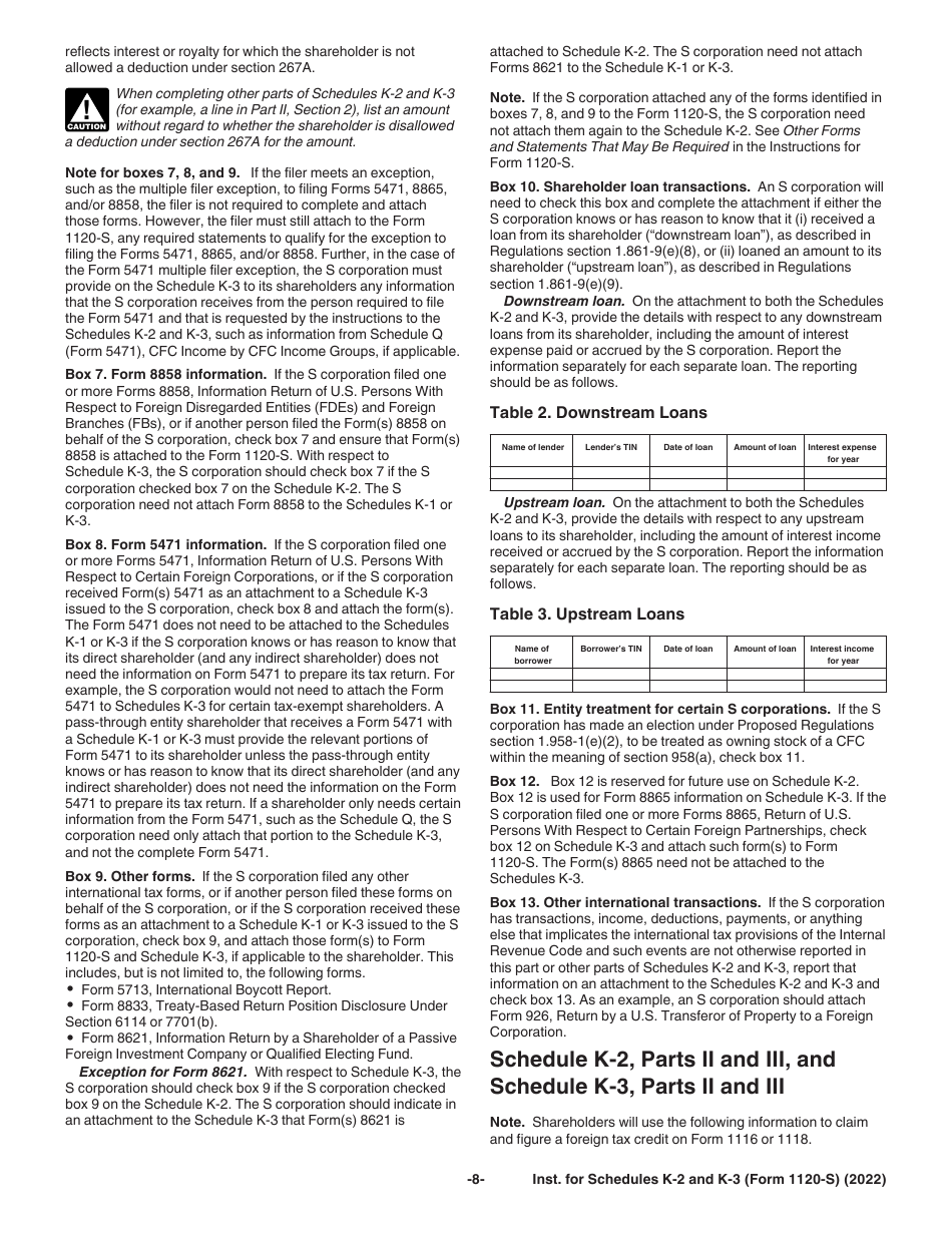 Instructions for IRS Form 1120-S Schedule K-2, K-3, Page 8