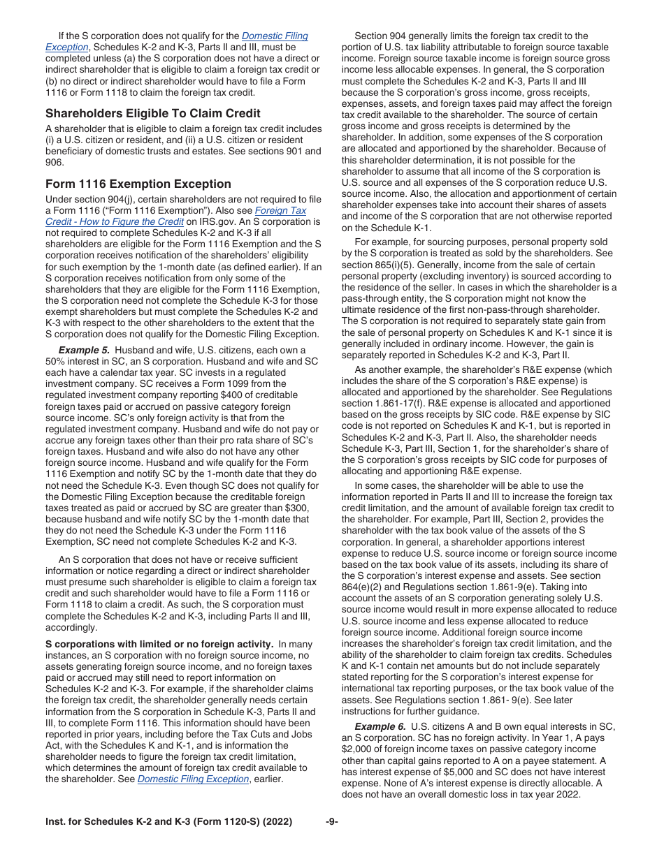 Instructions for IRS Form 1120-S Schedule K-2, K-3, Page 9
